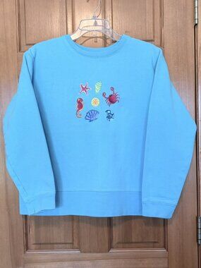 Vintage 90s Fieldgear Aqua Blue Beach Embroidered Sweatshirt